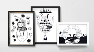 serie di disegni di teste in bianco e nero