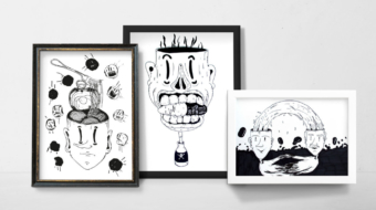 serie di disegni di teste in bianco e nero