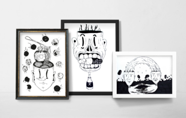 serie di disegni di teste in bianco e nero