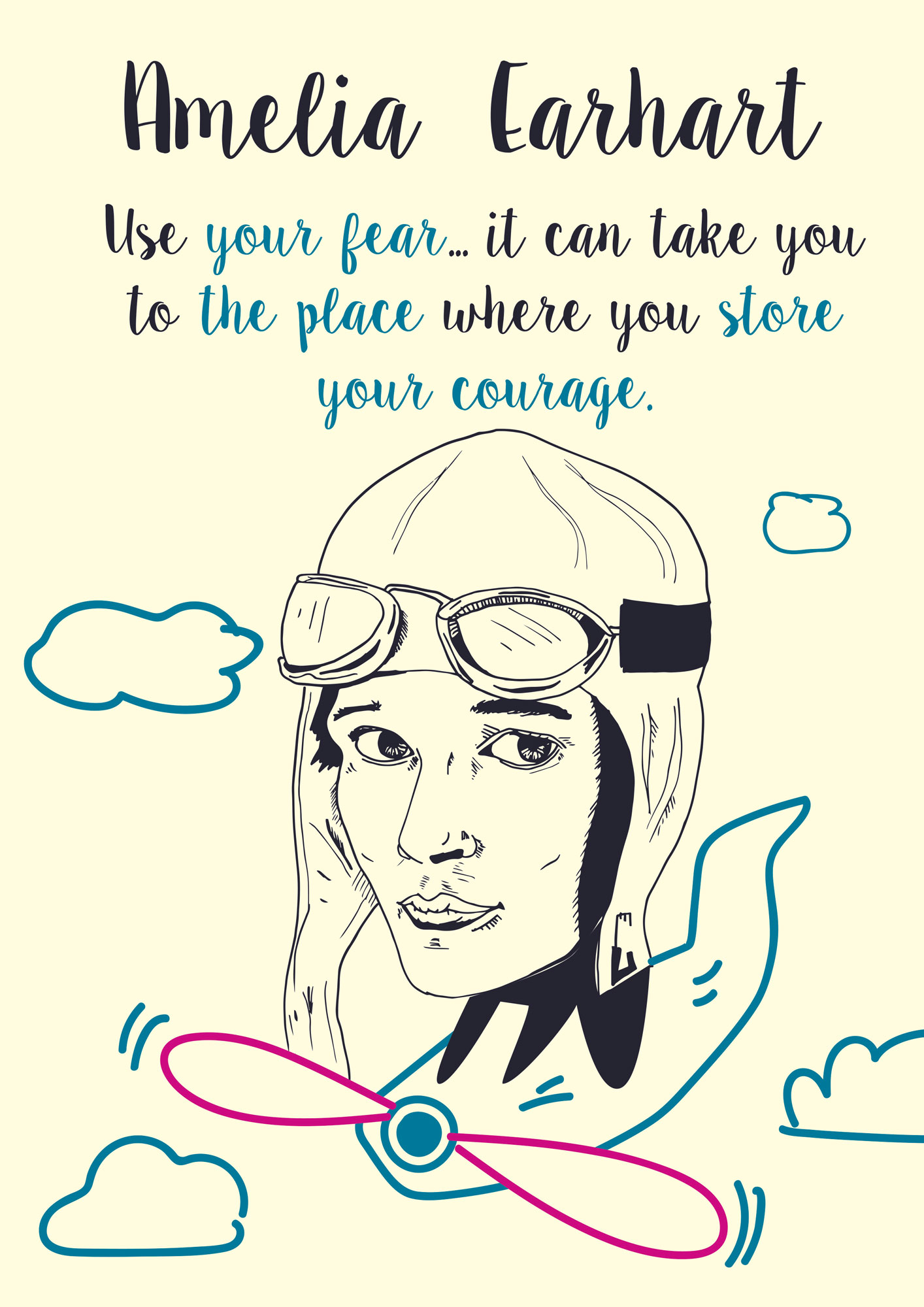 poster, illustrazione di Amelia Earhart