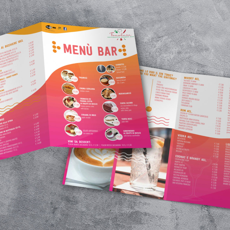grafica per menu bar - A3 piegato fronte retro
