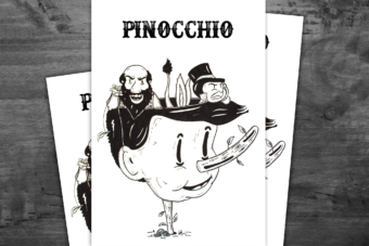 Poster A4 dell'illustrazione di Pinocchio in bianco e nero