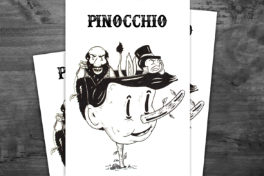 Poster A4 dell'illustrazione di Pinocchio in bianco e nero